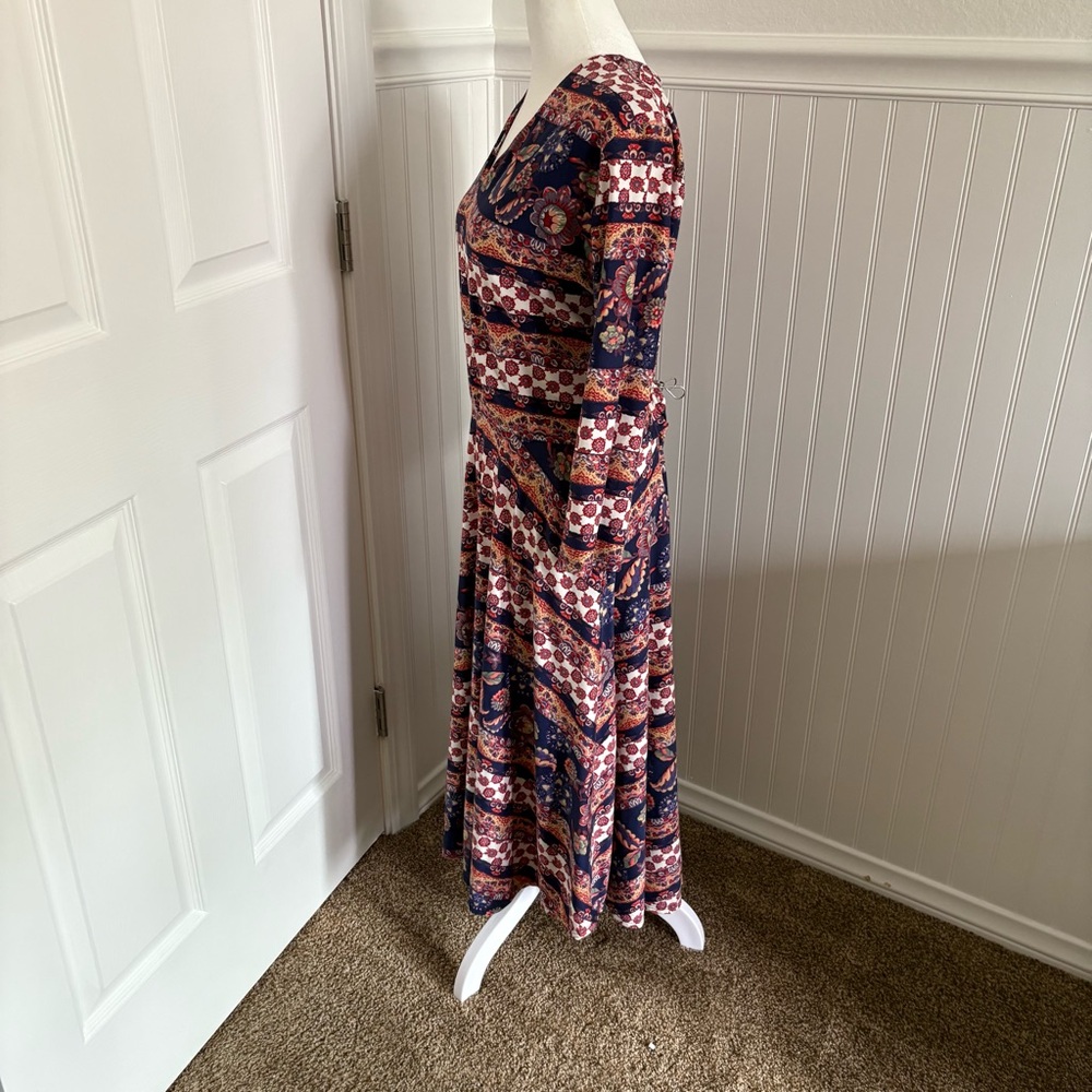 Midi V-Neck Agnes & Dora A-Line Dress with Pockets size 2XL purple and red - Picture 6 of 8